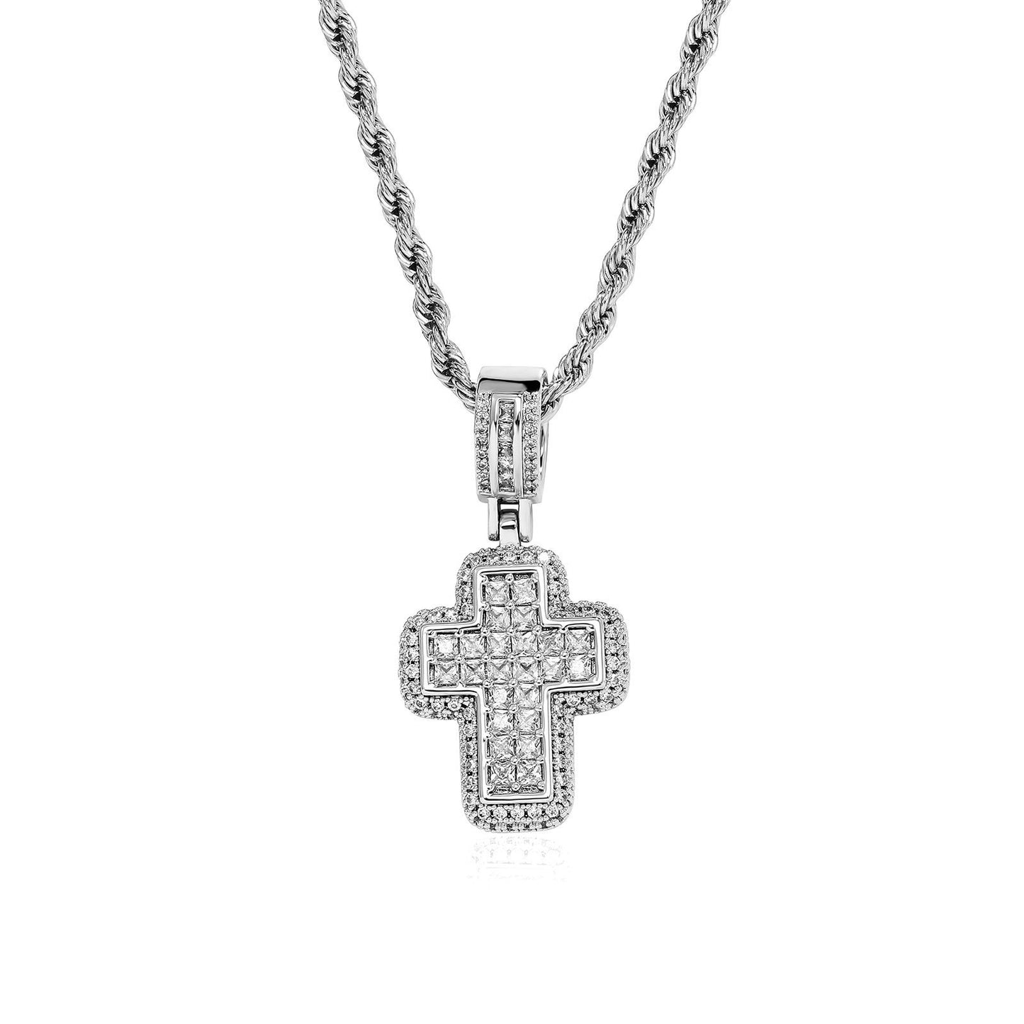 Fashion T Square Zircon Cross Necklace Light Luxury
