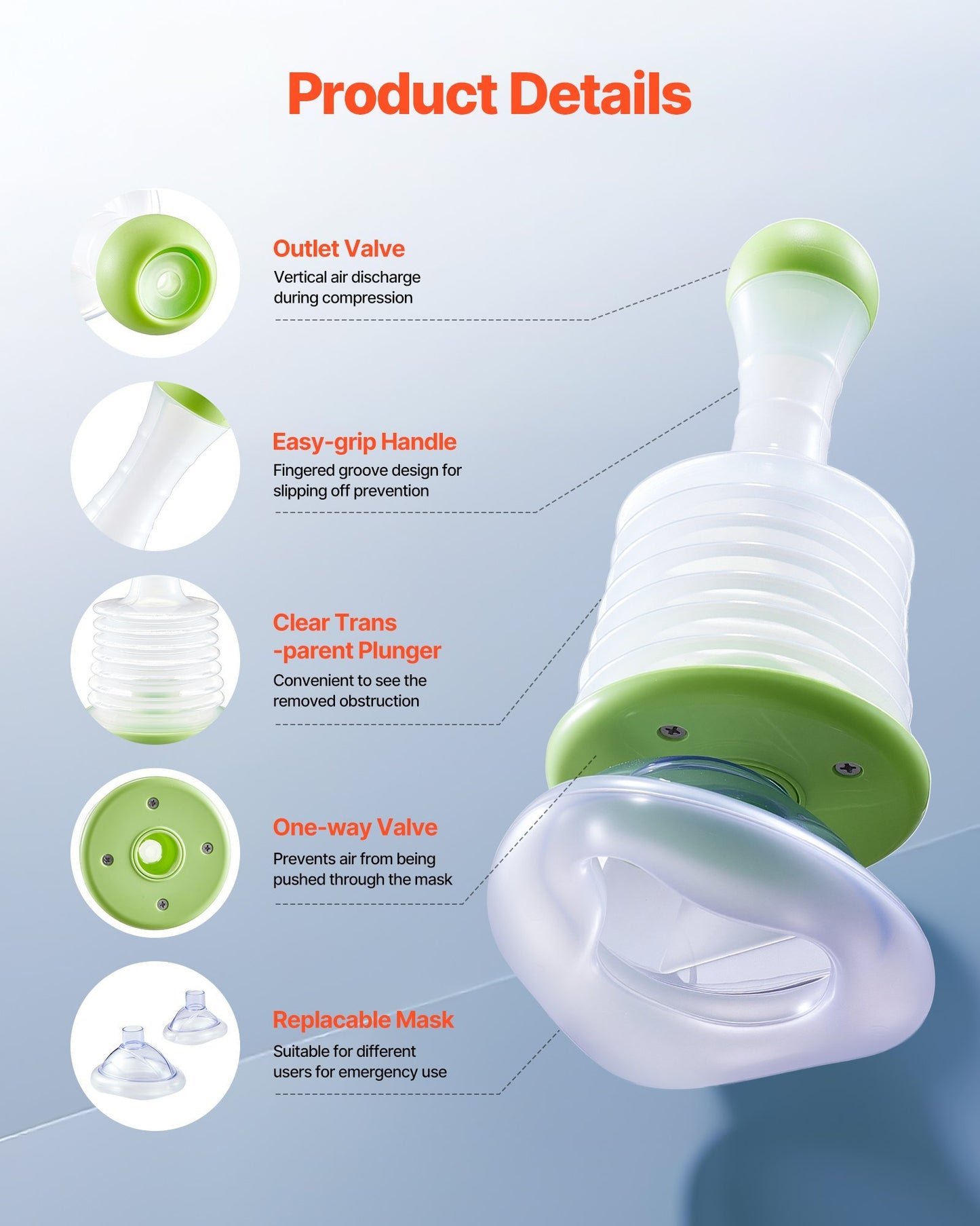 Choking Rescue Device Portable Airway Clear Anti Choking Suction Device 3 Masks