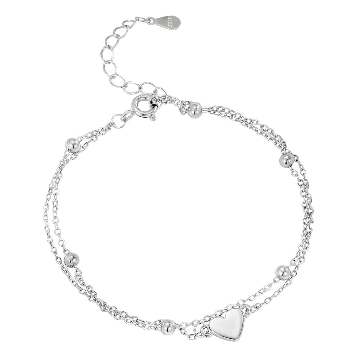 S925 Sterling Silver All-match Heart Double-layer Bracelet