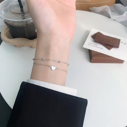 S925 Sterling Silver All-match Heart Double-layer Bracelet