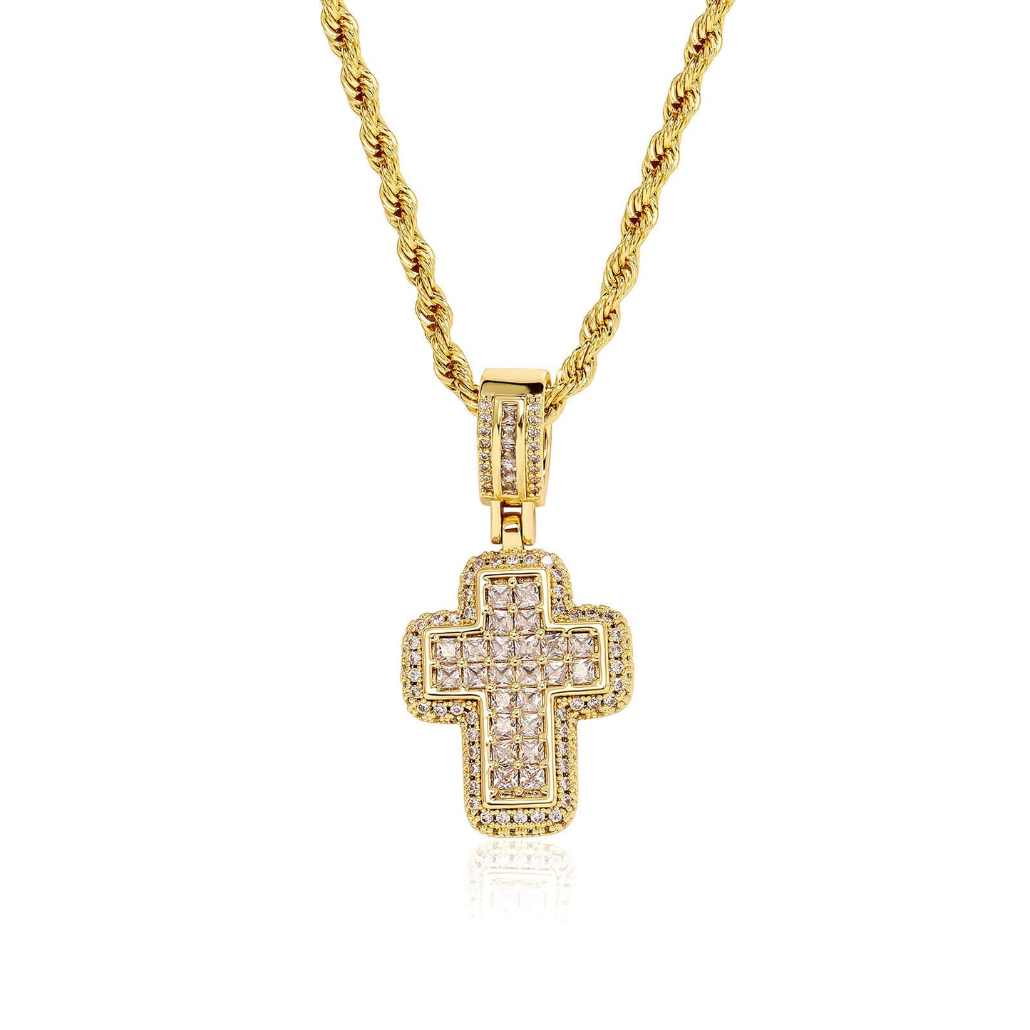 Fashion T Square Zircon Cross Necklace Light Luxury
